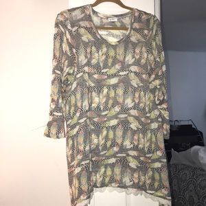 Lightweight sweater; multicolored leaf designs